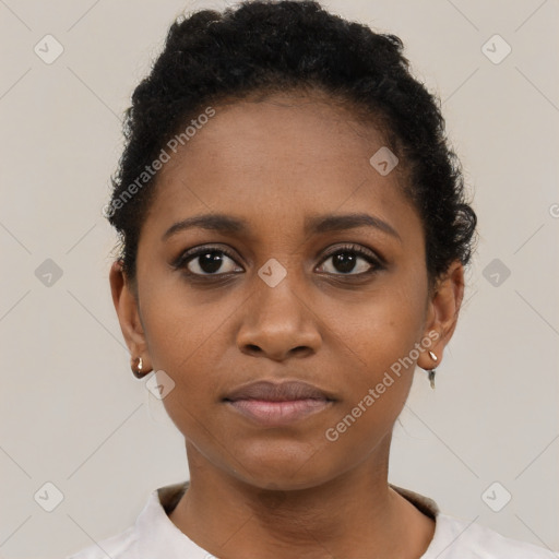 Neutral black young-adult female with short  brown hair and brown eyes