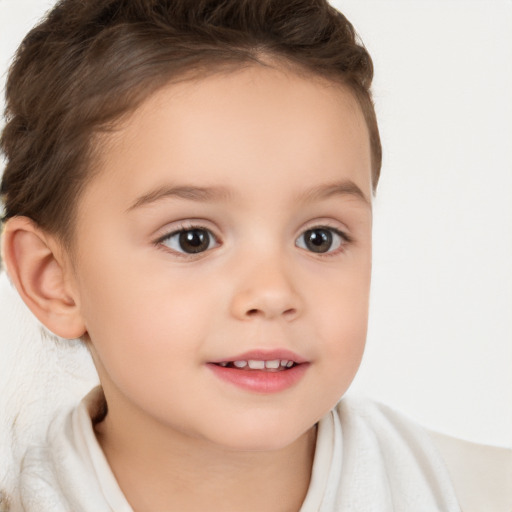 Joyful white child female with short  brown hair and brown eyes