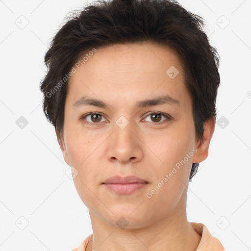 Neutral white adult male with short  brown hair and brown eyes