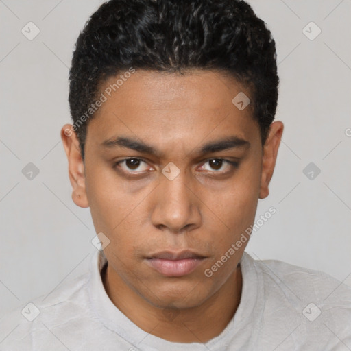 Neutral white young-adult male with short  black hair and brown eyes