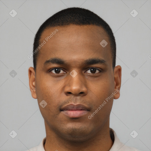 Neutral black young-adult male with short  brown hair and brown eyes