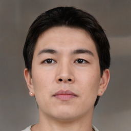 Neutral asian young-adult male with short  brown hair and brown eyes