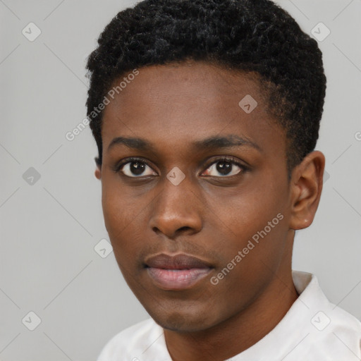 Neutral black young-adult male with short  brown hair and brown eyes