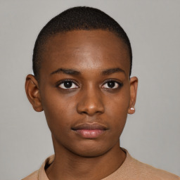 Neutral black young-adult male with short  brown hair and brown eyes