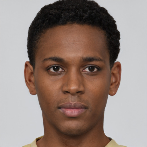 Neutral black young-adult male with short  brown hair and brown eyes