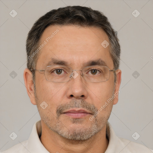 Neutral white adult male with short  brown hair and brown eyes