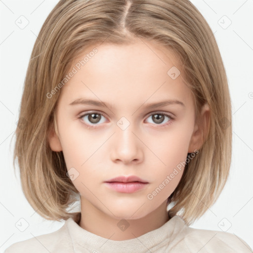 Neutral white child female with medium  brown hair and brown eyes