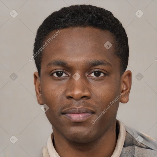 Neutral black young-adult male with short  brown hair and brown eyes