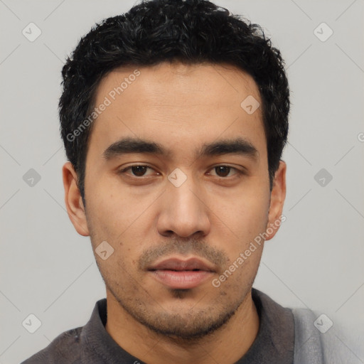 Neutral asian young-adult male with short  black hair and brown eyes