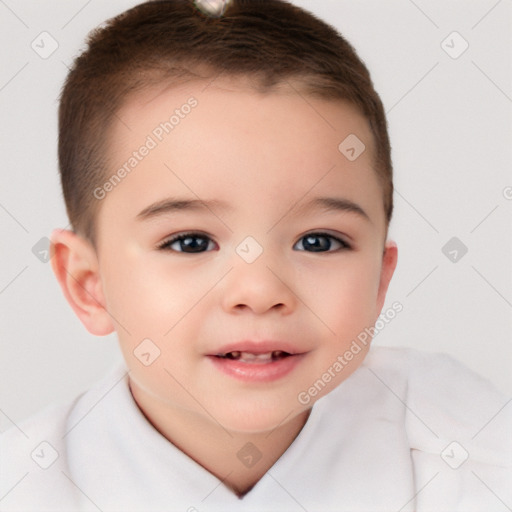 Joyful white child female with short  brown hair and brown eyes