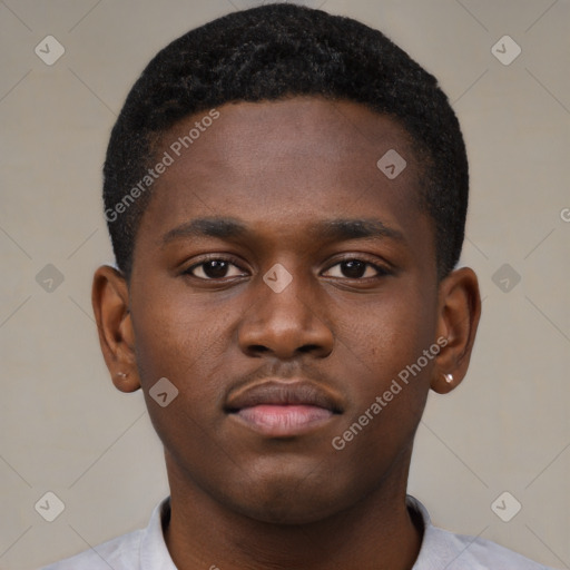 Neutral black young-adult male with short  brown hair and brown eyes