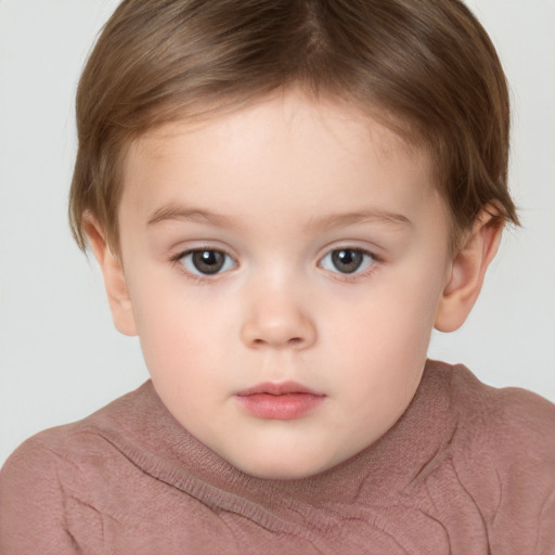 Neutral white child female with short  brown hair and brown eyes