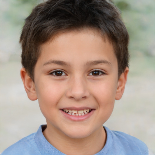 Joyful white child male with short  brown hair and brown eyes