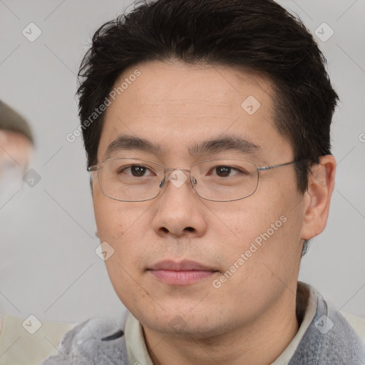 Neutral white adult male with short  brown hair and brown eyes