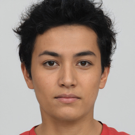 Neutral asian young-adult male with short  brown hair and brown eyes