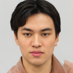 Neutral asian young-adult male with short  brown hair and brown eyes