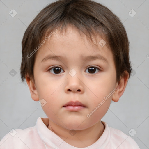 Neutral white child female with short  brown hair and brown eyes