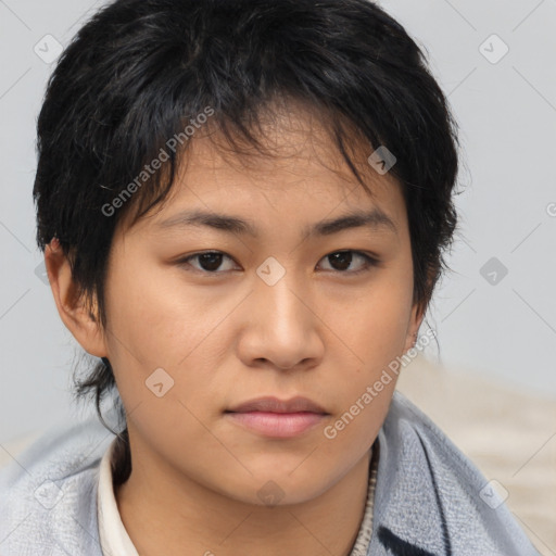 Neutral asian young-adult female with medium  brown hair and brown eyes