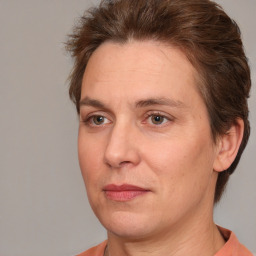 Neutral white adult female with short  brown hair and brown eyes