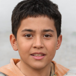 Joyful white child male with short  brown hair and brown eyes