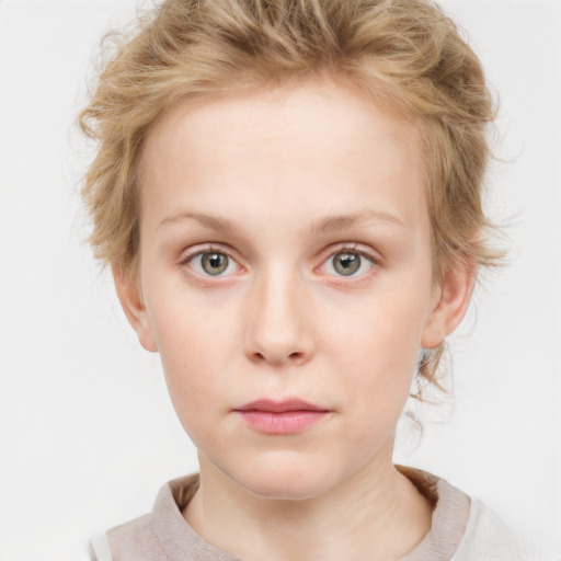 Neutral white child female with short  brown hair and blue eyes