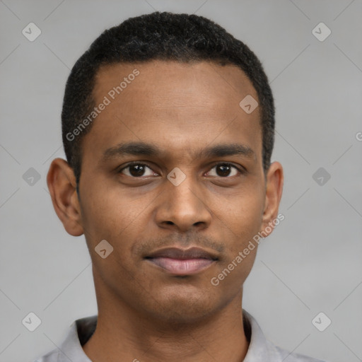 Neutral latino young-adult male with short  brown hair and brown eyes