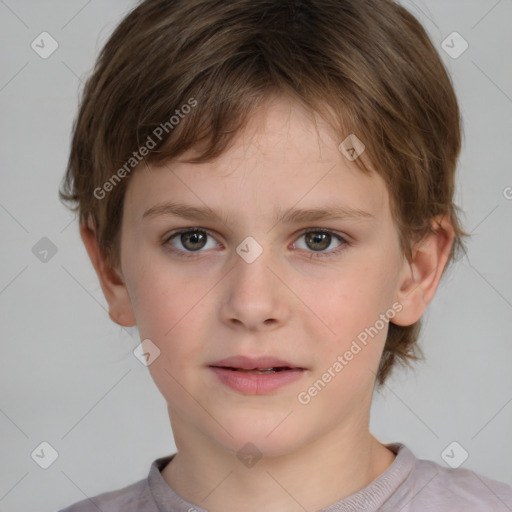 Neutral white child female with short  brown hair and brown eyes