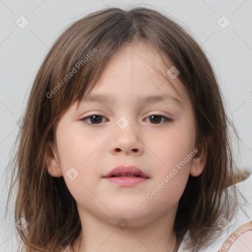 Neutral white child female with medium  brown hair and brown eyes