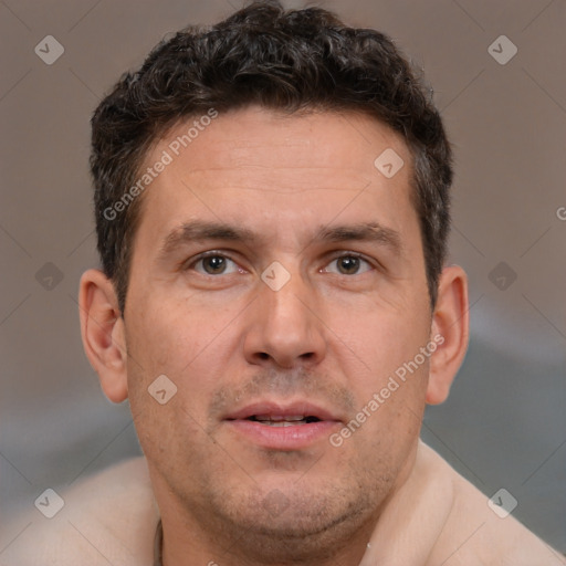 Neutral white adult male with short  brown hair and brown eyes