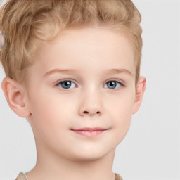 Joyful white child female with short  brown hair and brown eyes