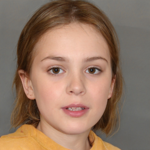 Neutral white child female with medium  brown hair and brown eyes