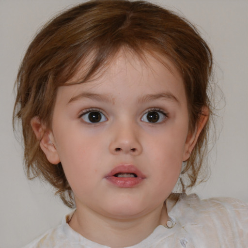 Neutral white child female with medium  brown hair and brown eyes