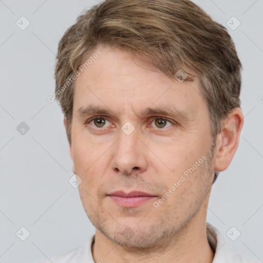 Neutral white adult male with short  brown hair and brown eyes