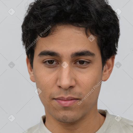 Neutral latino young-adult male with short  brown hair and brown eyes