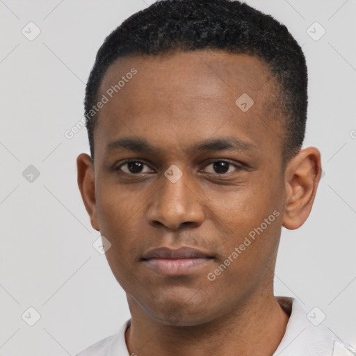 Neutral black young-adult male with short  brown hair and brown eyes