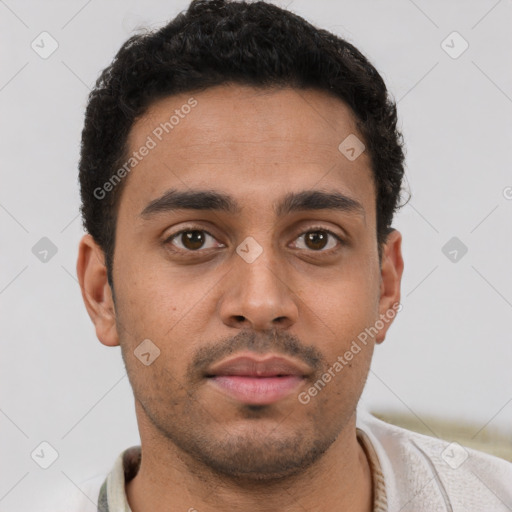 Neutral latino young-adult male with short  brown hair and brown eyes