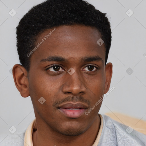 Neutral black young-adult male with short  brown hair and brown eyes