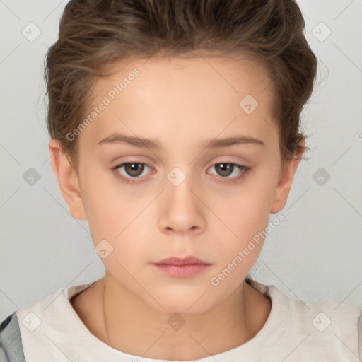 Neutral white child female with short  brown hair and brown eyes