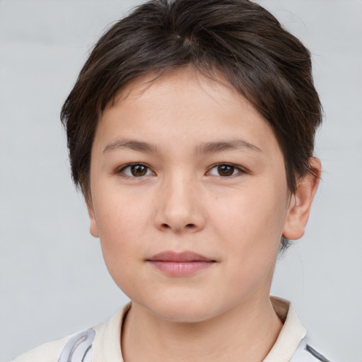 Neutral white young-adult female with short  brown hair and brown eyes