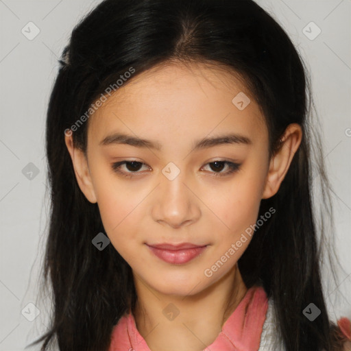 Neutral asian young-adult female with long  brown hair and brown eyes