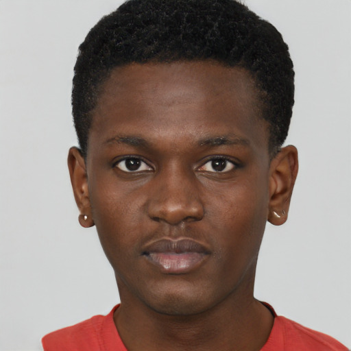 Neutral black young-adult male with short  brown hair and brown eyes