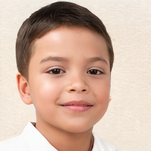 Joyful white child male with short  brown hair and brown eyes