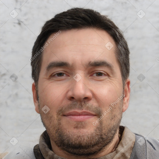 Neutral white adult male with short  brown hair and brown eyes