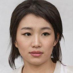 Neutral asian young-adult female with medium  brown hair and brown eyes