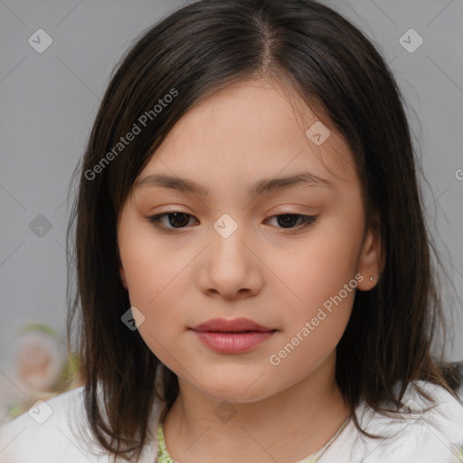 Neutral white child female with medium  brown hair and brown eyes