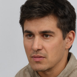 Neutral white adult male with short  brown hair and brown eyes