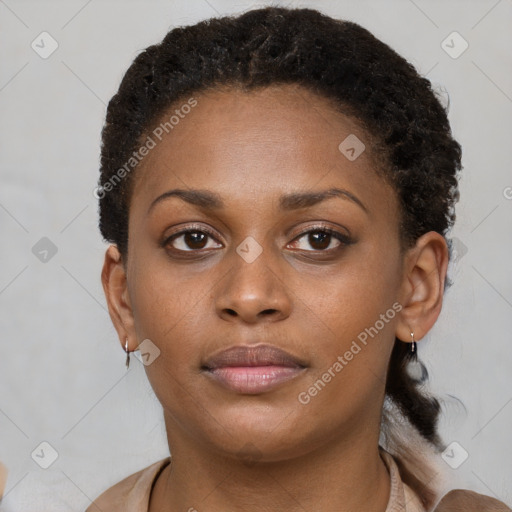 Neutral black young-adult female with short  brown hair and brown eyes