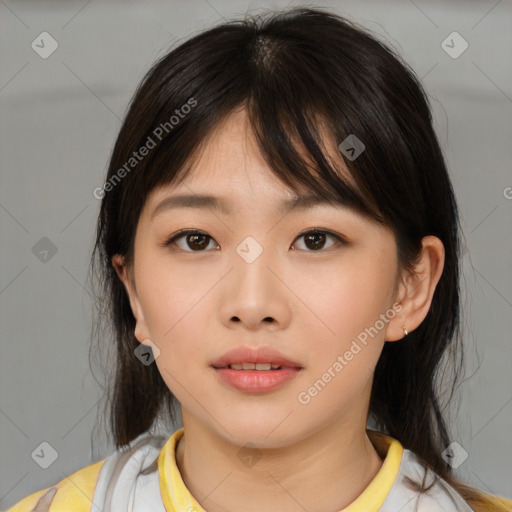 Neutral asian child female with medium  brown hair and brown eyes