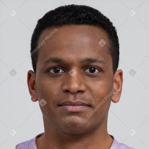 Neutral black young-adult male with short  brown hair and brown eyes