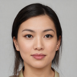 Neutral asian young-adult female with medium  brown hair and brown eyes